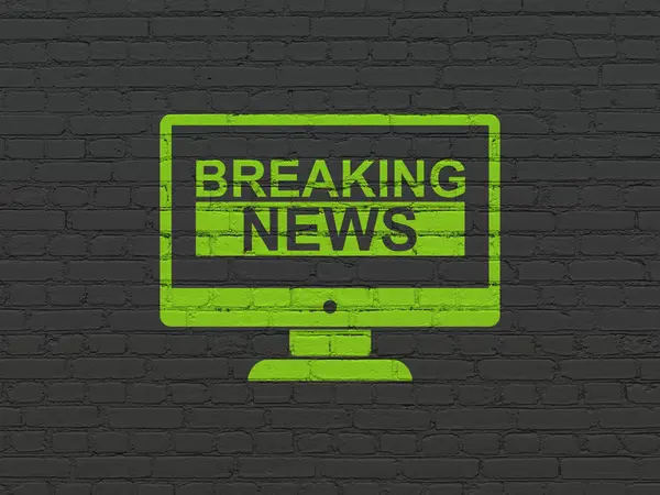 Nieuws-concept: Breaking News On Screen op muur achtergrond — Stockfoto