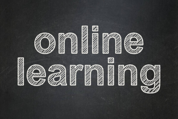 Learning concept: Online Learning on chalkboard background