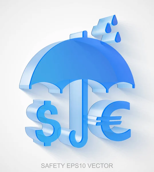 Sicherheitssymbol: extrudiertes blaues Plastikgeld und Regenschirm, Folge 10 Vektor. — Stockvektor