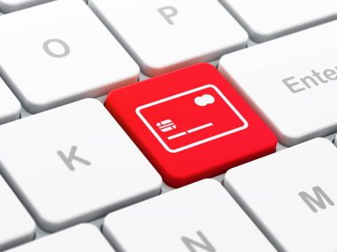 Para kavramı: kredi kartı bilgisayar klavye arka plan üzerinde