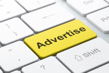 Reklam kavramı: bilgisayar klavye arka plan üzerinde reklam