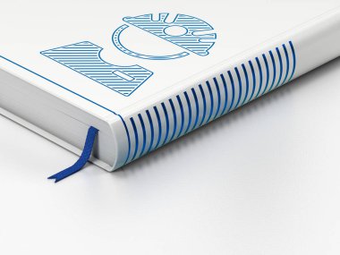Endüstri kavramı: kapalı kitap, fabrika işçisi beyaz arka plan üzerinde