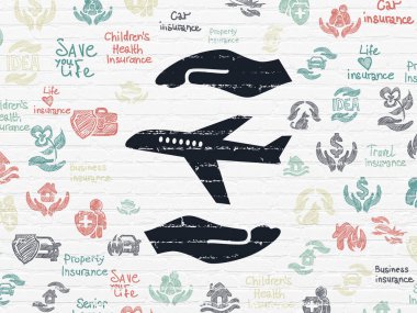 Sigorta kavramı: uçak ve Palm duvar arka plan üzerinde