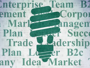 Finans kavramı: Dijital Veri Kağıt arkaplanındaki Enerji Tasarruf Lambası