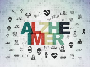 Sağlık kavramı: Alzheimer dijital veri kağıt arka plan üzerinde