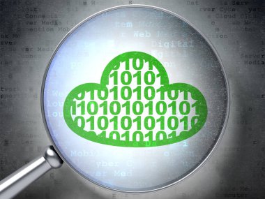 Bulut teknoloji kavramı: bulut ile kodu ile dijital arka plan üzerinde optik cam