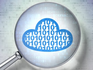 Ağ kavramı bulut: bulut ile kodu ile dijital arka plan üzerinde optik cam