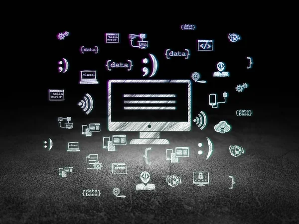Conceito de software: Monitor em sala escura grunge — Fotografia de Stock
