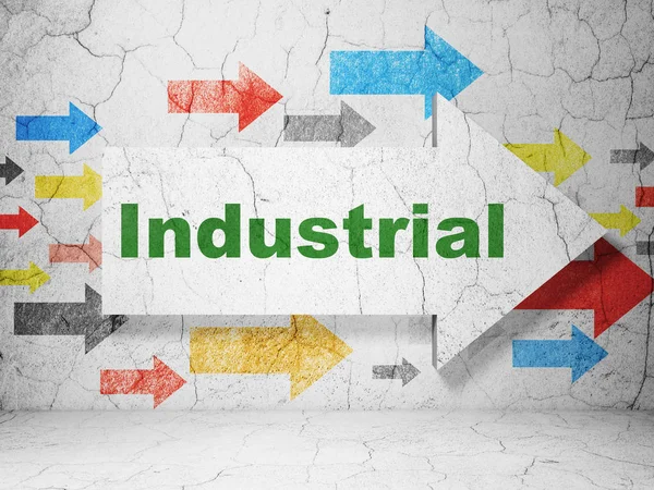 Manufacuring concept: arrow with Industrial on grunge wall background — Stock Photo, Image