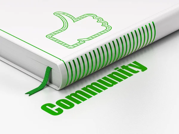 Concepto de red social: libro Thumb Up, Comunidad sobre fondo blanco — Foto de Stock