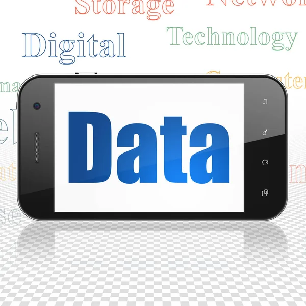 정보 개념: 데이터 디스플레이를 가진 스마트폰 — 스톡 사진