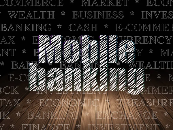Currency concept: Mobile Banking in grunge dark room