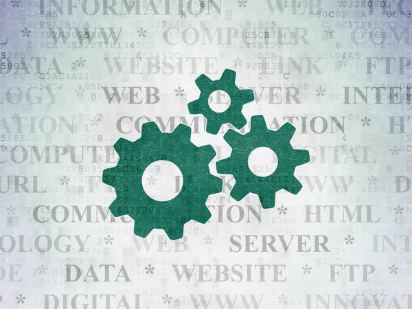 Web designkoncept: Gears på Digital Data papper bakgrund — Stockfoto