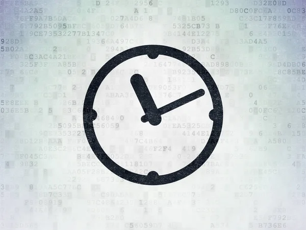 Concept de temps : Horloge sur fond de papier numérique de données — Photo