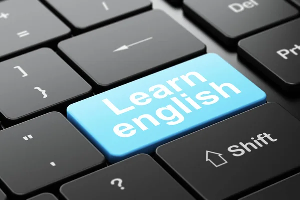 Concepto educativo: Aprende inglés en el fondo del teclado del ordenador — Foto de Stock