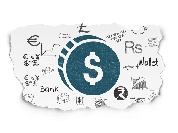 Concetto bancario: Moneta in Dollaro su sfondo Carta strappata — Foto Stock