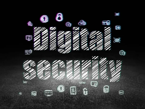 Concepto de seguridad: Seguridad digital en sala oscura grunge — Foto de Stock