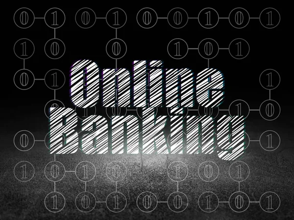 Концепция бизнеса: Интернет-банкинг в гранж-темной комнате — стоковое фото