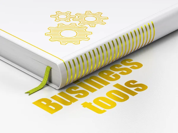 Affärsidé: Boka Gears, Business Tools på vit bakgrund — Stockfoto