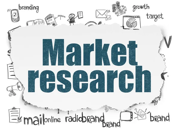 Koncepcja marketingu: badania rynku na tle rozdarty papier — Zdjęcie stockowe