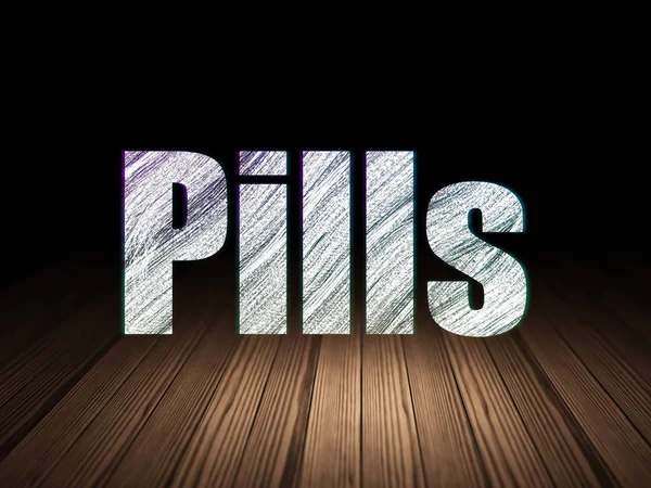 Concept de médecine : Pilules en chambre noire grunge — Photo