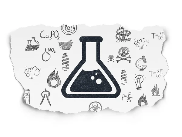 Science concept: Flask on Torn Paper background — Stock Photo, Image