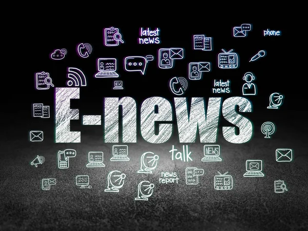 Nyheter koncept: E-news i grunge mörkt rum — Stockfoto