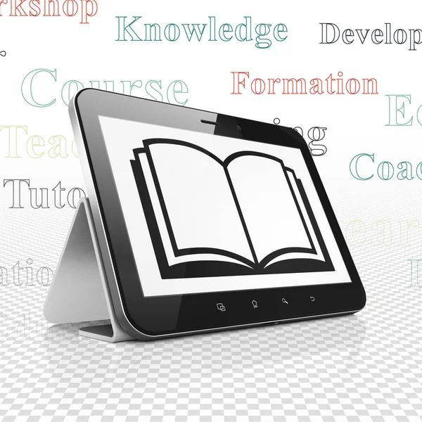 Studying concept: Tablet Computer with Book on display — Stock Photo, Image