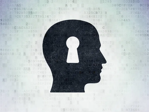 Marketingkonzept: Kopf mit Schlüsselloch auf digitalem Datenpapier-Hintergrund — Stockfoto