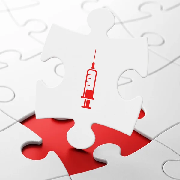 医学概念: パズルの背景に注射器 — ストック写真