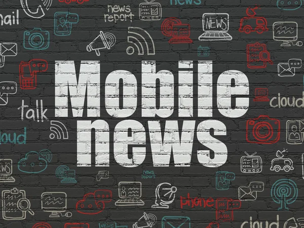 Koncepcja Aktualności: Mobile News na tle ściany — Zdjęcie stockowe
