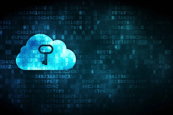 Návrh technologie cloud: mrak s klíčem na digitální pozadí — Stock fotografie