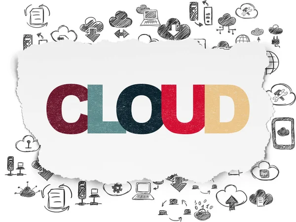 Nätverkskoncept i molnet: Cloud på sönderrivet papper bakgrund — Stockfoto