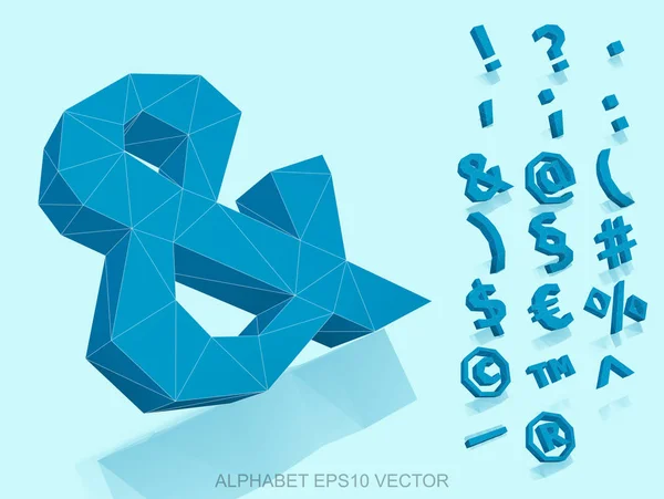 Set blauer, polygonaler 3D-Symbole mit Reflexion. Folge 10 Vektor. — Stockvektor