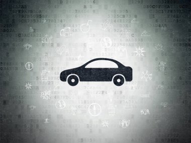 Seyahat kavramı: dijital veri kağıt arka plan üzerinde araba