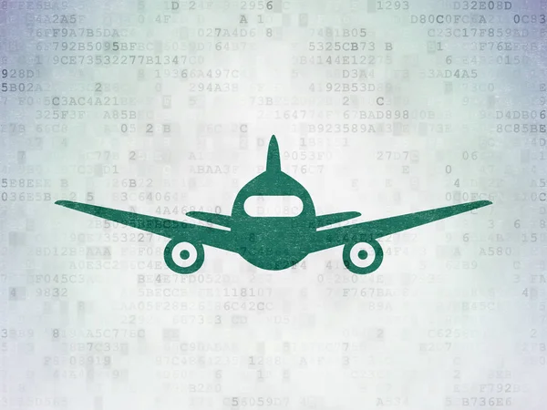Koncepcja podróży: samolot na tle cyfrowych danych papierze — Zdjęcie stockowe