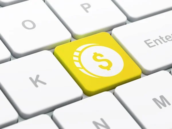 Concetto di denaro: Dollaro Moneta su sfondo tastiera del computer — Foto Stock