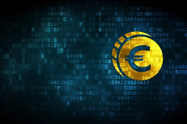 Concepto de moneda: Moneda euro sobre fondo digital — Foto de Stock