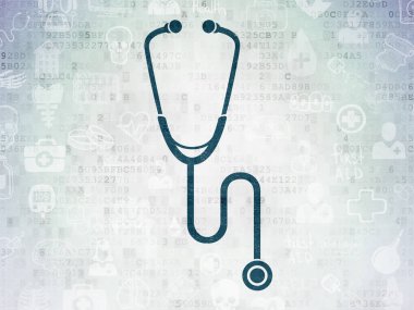 Sağlık kavramı: dijital veri kağıt arka plan üzerinde stetoskop
