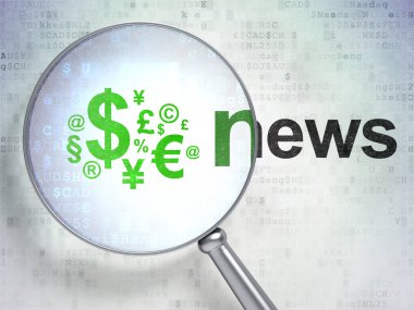 Haber kavramı: Finans simgesi ve Haberler ile optik cam