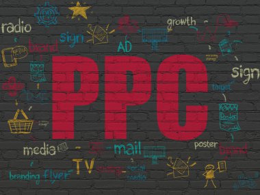 Pazarlama kavramı: Ppc duvar arka plan üzerinde