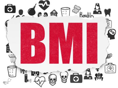 Sağlık kavramı: BMI yırtılmış kağıt arka plan üzerinde
