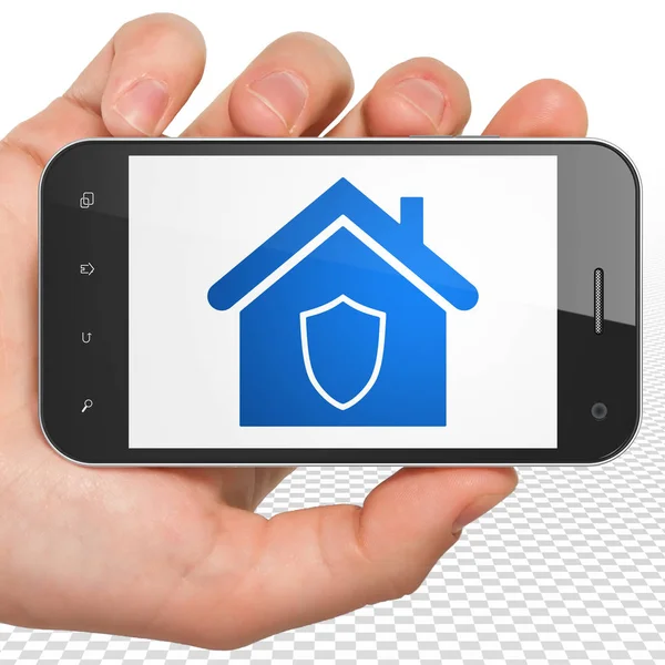 Concepto de negocio: Smartphone de mano con hogar en pantalla —  Fotos de Stock