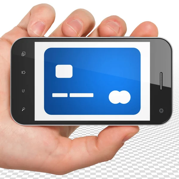 金融の概念: 表示のクレジット カードで手を保持しているスマート フォン — ストック写真