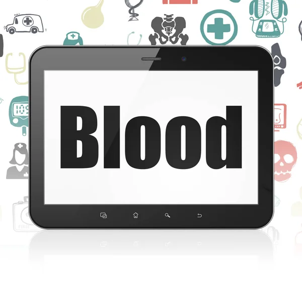 Gesundheitskonzept: Tablet-Computer mit Blutkonserven — Stockfoto