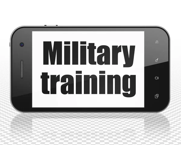 Concetto di apprendimento: Smartphone con formazione militare in mostra — Foto Stock