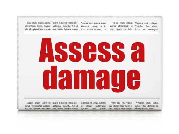 Versicherungskonzept: Zeitungsschlagzeile bewertet einen Schaden — Stockfoto