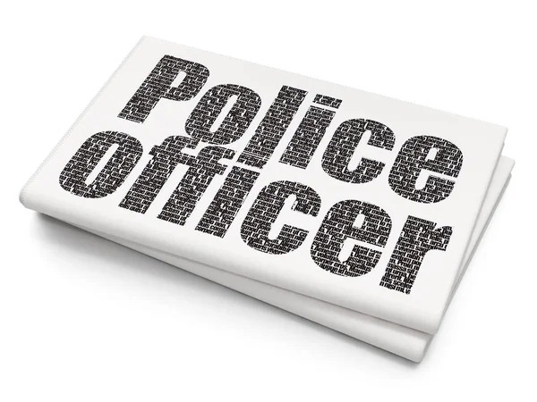 法の概念: 空白の新聞の背景に警察官 — ストック写真