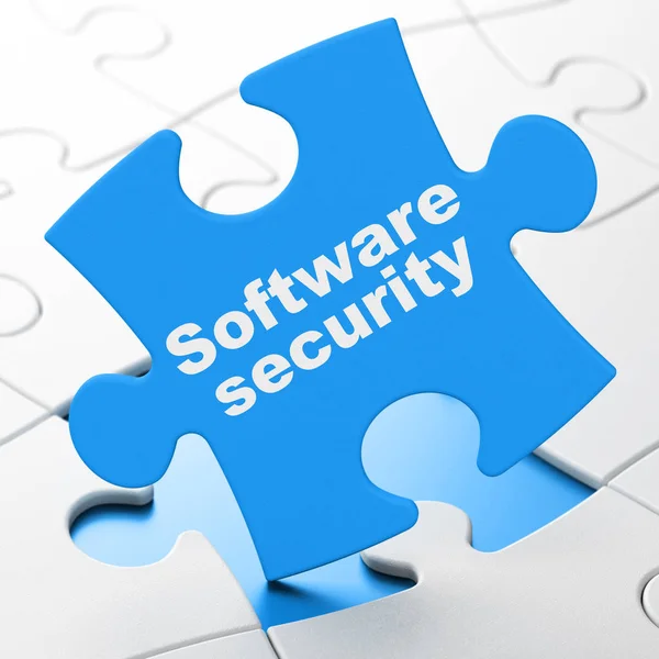 Datenschutzkonzept: Software-Sicherheit vor Rätsel-Hintergrund — Stockfoto