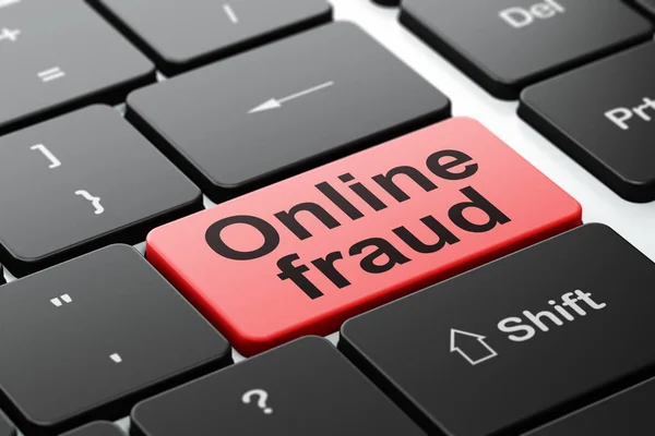 Conceito de proteção: Fraude online no fundo do teclado do computador — Fotografia de Stock